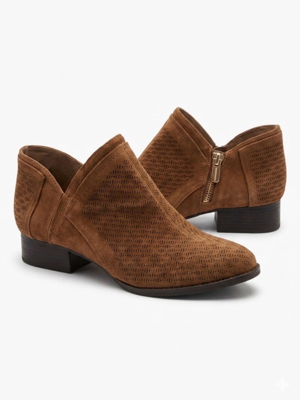 Vince Camuto Perforated Suede Cognac Brown Booties Size 8 / 38.5 Boho Western